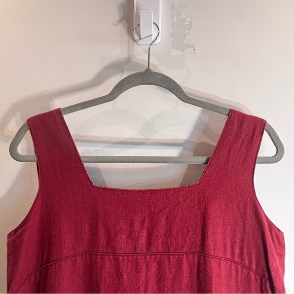 MAIWA Sz M Square Neck Contrasting Red Sleeveless Dress A-Line Buttons Back - Picture 4 of 12